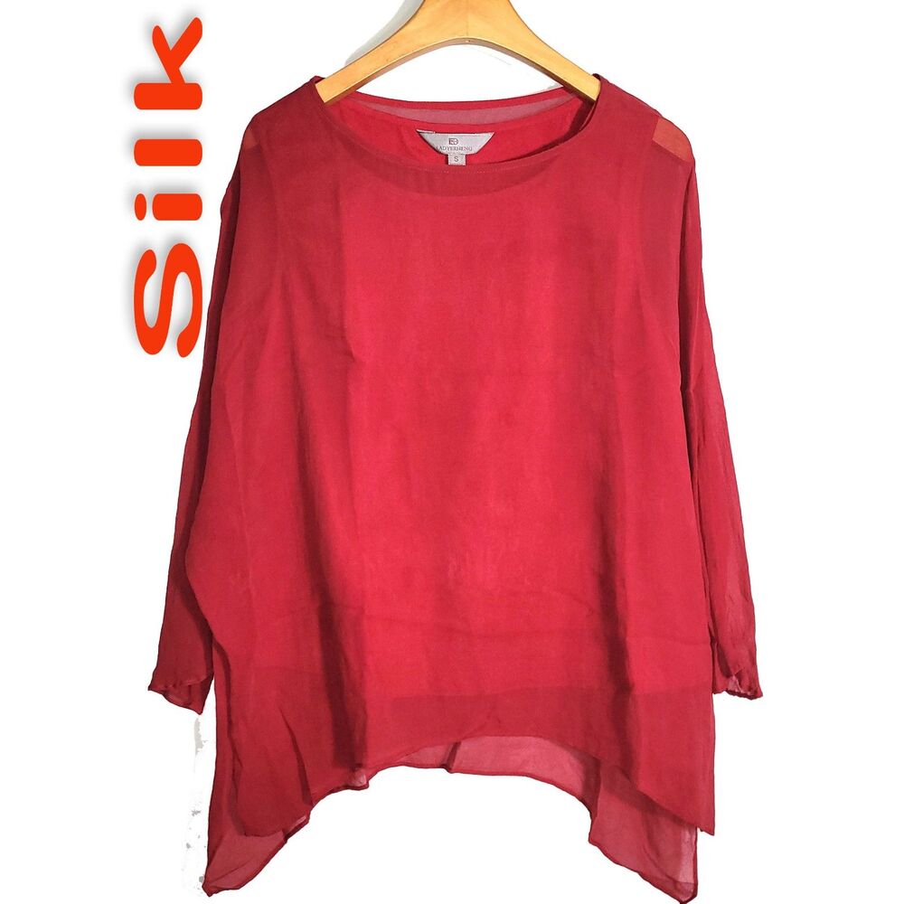 Women's Size S 100% Silk Short Sleeve Top T-Shirt SAC720